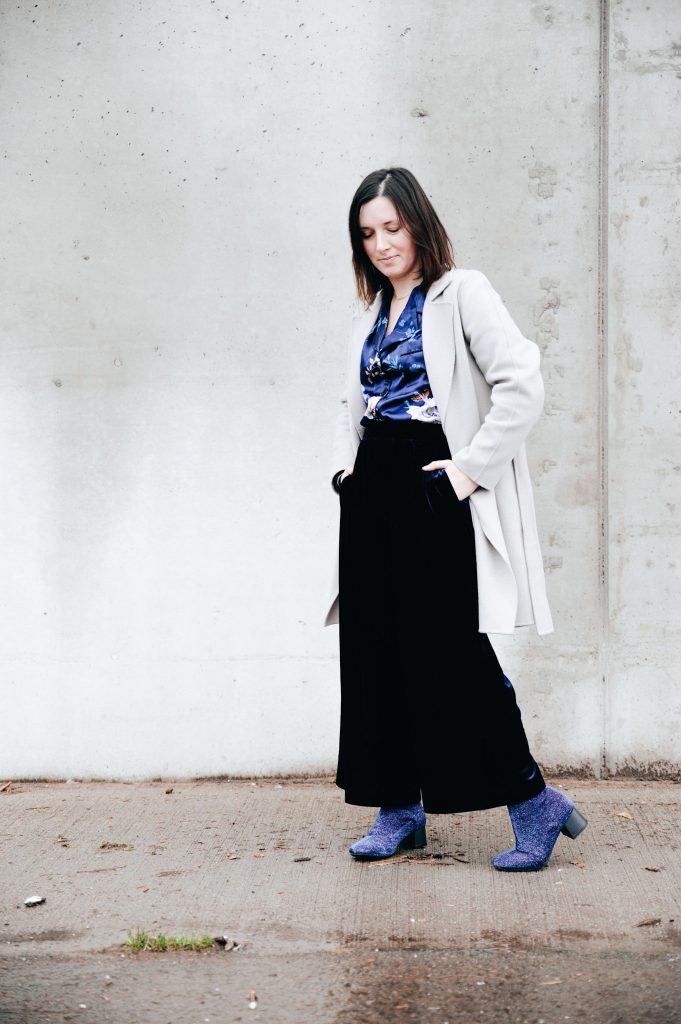 PYJAMA BLOUSE AND GLITTER SOCK BOOTS